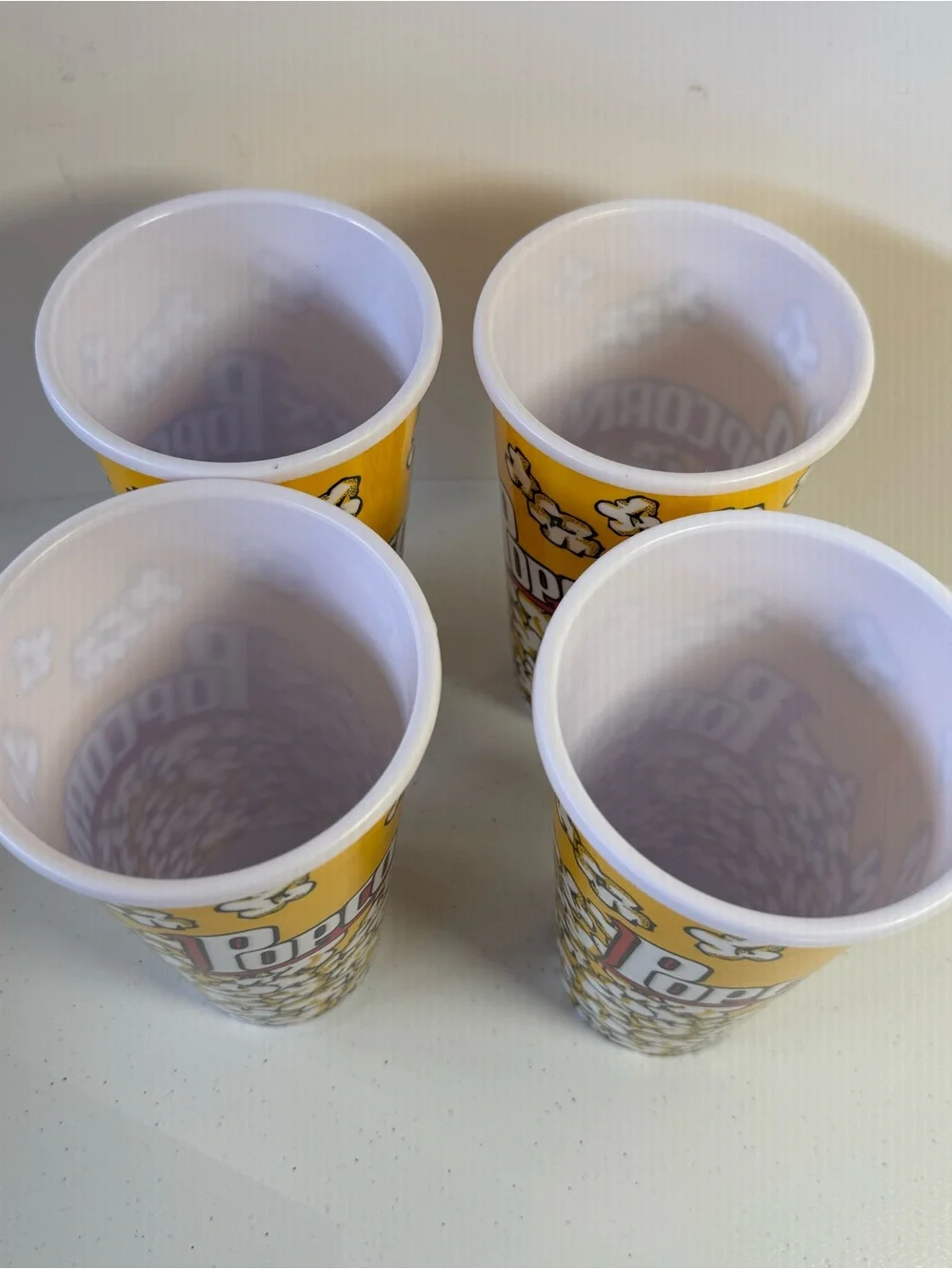 Lot 4 POPCORN TUBS Cups Bowls Bucket pop corn Plastic Container Snack Movie nite